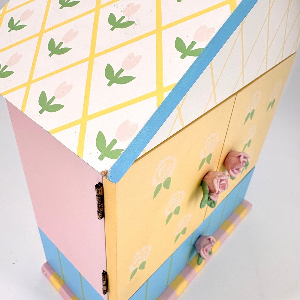 Hand Painted Wooden House Jewelry Box Trinket Storage with Roses Cottagecore 90s - Picture 9 of 10